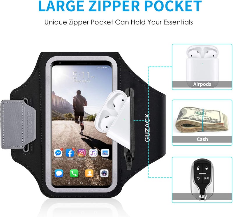 Guzack Running Phone Holder with Zipper Pouch, Running Armband for iPhone 17/16/15/14/13 Pro Max/Plus, Galaxy S25/S24/S23/S22, Cell Phone Arm Holder with Card Slot - Size L (Bigger Arm 14-17 in) - Image 4
